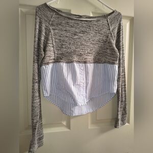 Gray Heathered Knit Top with Blue Strip ♥️ Handmade ♥️ Upcycled ❤️